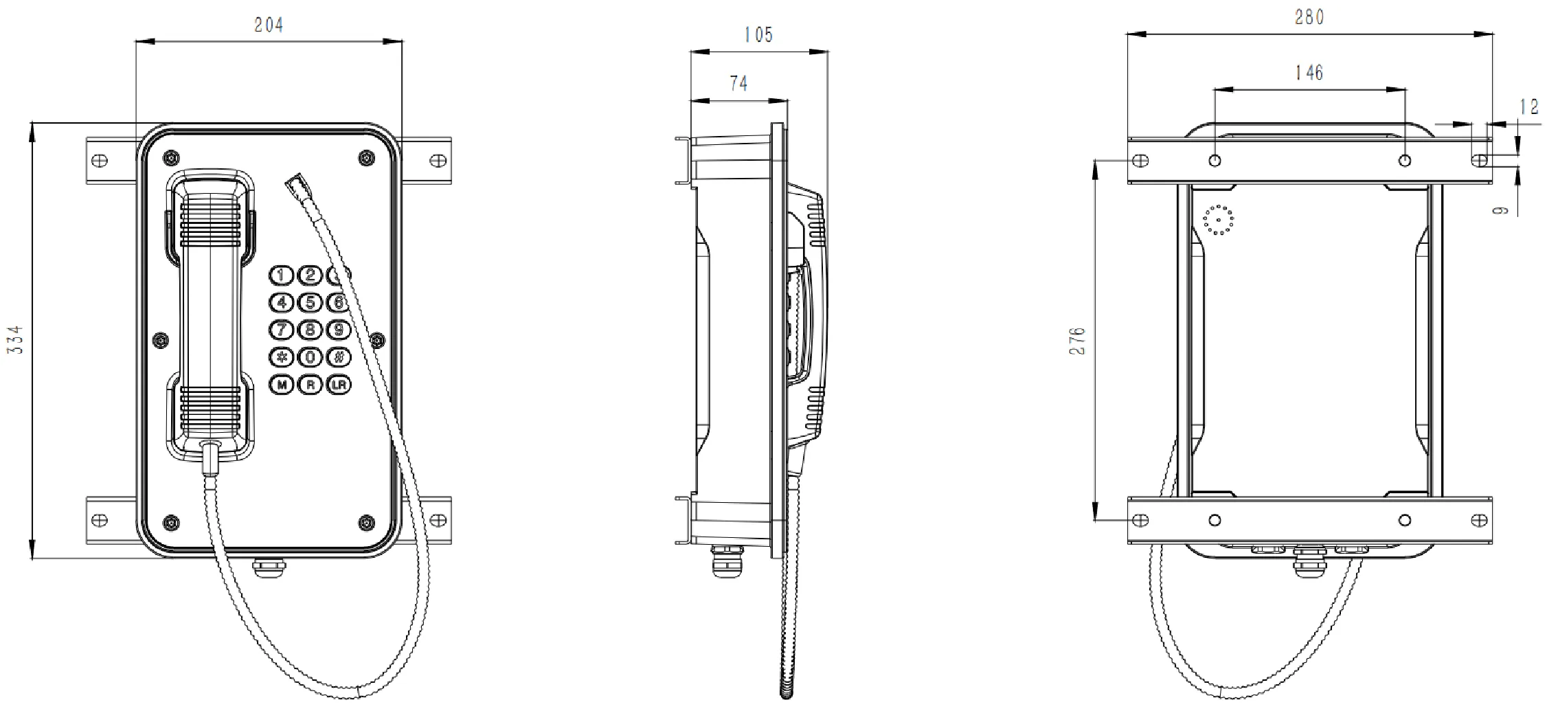 JR103-FK-LCD-AL Dimensions